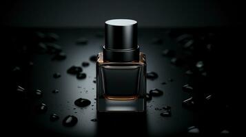 AI generated Dark men cologne water drops ai generated bottle mockup photo