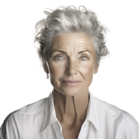 AI generated an older woman wearing a white shirt. png