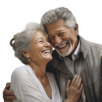 AI generated an older man and woman smiling and holding onto each other png