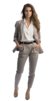 ai généré Jeune attrayant femme avec blazer et un pantalon permanent contre isolé. png