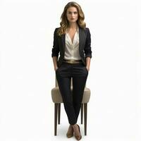 AI generated Business woman in full-length jacket isolated. photo