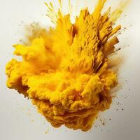 AI generated Yellow Holi, Holli, Holly. bright splash isolated photo