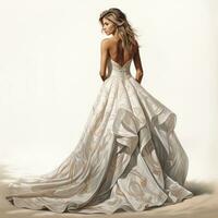 AI generated Girl in a beautiful white, beige long evening dress isolated photo