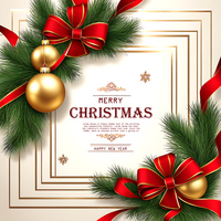 AI generated Christmas Greeting Card Background  Design With Fir Branches, Snowflakes, Buble Balls and Red Ribbons psd