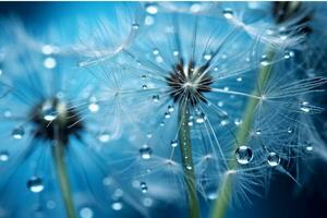 AI generated Dandelion seeds on bokeh background. 3d rendering photo