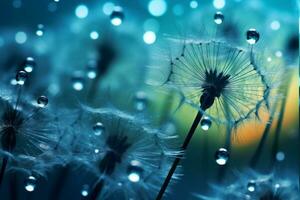 AI generated Dandelion seeds on bokeh background. 3d rendering photo