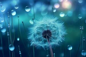 AI generated Dandelion seeds on bokeh background. 3d rendering photo