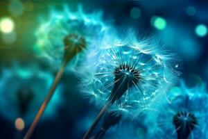AI generated Dandelion seeds on bokeh background. 3d rendering photo