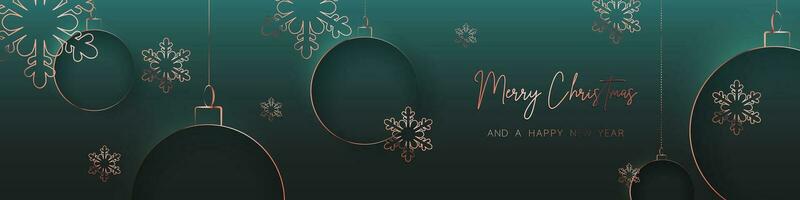 Green gold minimal Christmas banner design. Simple background, elegant geometric minimalistic style. Contemporary papercut luxury greeting backdrop  with merry xmas letters for web and advertising. vector