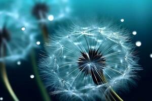 AI generated Dandelion seeds on bokeh background. 3d rendering photo