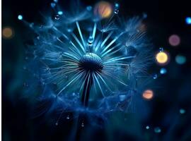 AI generated Dandelion seeds on bokeh background. 3d rendering photo