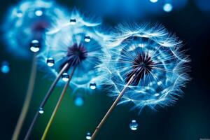AI generated Dandelion seeds on bokeh background. 3d rendering photo