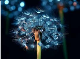 AI generated Dandelion seeds on bokeh background. 3d rendering photo