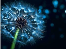 AI generated Dandelion seeds on bokeh background. 3d rendering photo