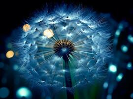 AI generated Dandelion seeds on bokeh background. 3d rendering photo