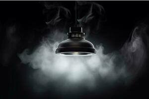 AI generated Black hanging lamps with smoke on dark background photo