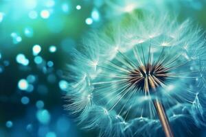 AI generated Dandelion seeds on bokeh background. 3d rendering photo