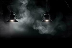 AI generated Black hanging lamps with smoke on dark background photo