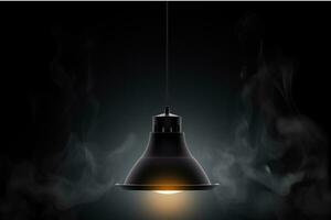 AI generated Black hanging lamps with smoke on dark background photo