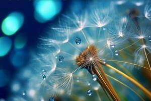 AI generated Dandelion seeds on bokeh background. 3d rendering photo