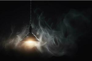 AI generated Black hanging lamps with smoke on dark background photo