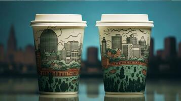 AI generated Paper cup mockup with wave pattern generated with AI photo