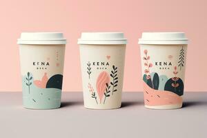 AI generated Coffee cup mockup with wave pattern generated with AI photo