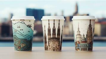 AI generated Paper cup mockup with wave pattern generated with AI photo