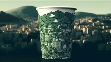 AI generated Paper cup mockup with wave pattern generated with AI photo