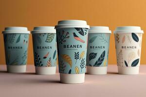 AI generated Coffee cup mockup with wave pattern generated with AI photo