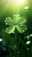 AI generated Green clover leaves with drops of water. St. Patrick's Day generated with AI photo