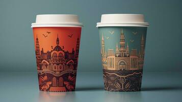 AI generated Paper cup mockup with wave pattern generated with AI photo