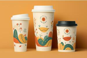 AI generated Paper cup mockup with wave pattern generated with AI photo