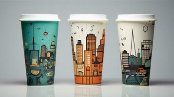 AI generated Paper cup mockup with wave pattern generated with AI photo