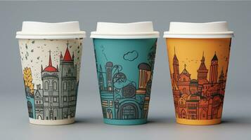 AI generated Paper cup mockup with wave pattern generated with AI photo