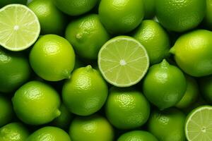 AI generated Slices of lime and limes as a background generated with AI photo