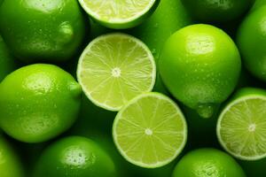 AI generated Slices of lime and limes as a background generated with AI photo