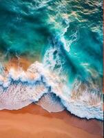 AI generated Aerial view of ocean waves on sandy beach generated with AI photo