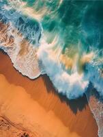 AI generated Aerial view of ocean waves on sandy beach generated with AI photo