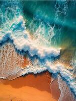 AI generated Aerial view of ocean waves on sandy beach generated with AI photo