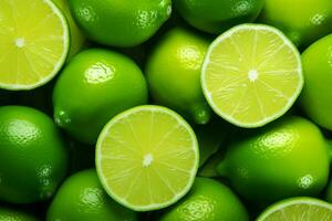 AI generated Slices of lime and limes as a background generated with AI photo