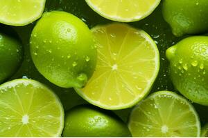 AI generated Slices of lime and limes as a background generated with AI photo