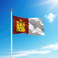 AI generated Waving flag of Castilla La Mancha is a community of Spain on flagpole photo