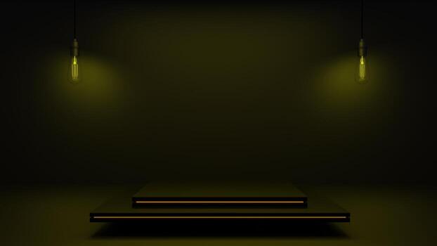 Empty podium with a square on a square and with a golden gradient of lines on photo