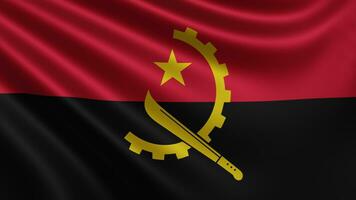 Render of the Angolan flag flutters in the wind closeup, the national flag of photo