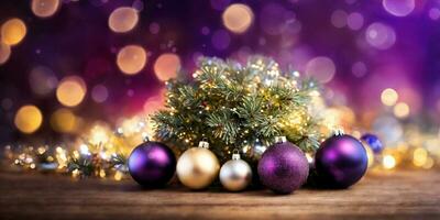 AI generated Christmas tree with bokeh background. Christmas and New Year background. photo