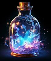 AI generated watercolor transparent starry bottle drawing photo
