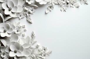 ai generado blanco marco de flores con flores en un gris antecedentes foto