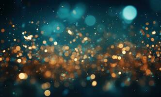 AI generated sparkle background dark blue and gold bokeh lighting photo