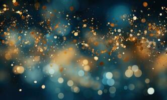 AI generated sparkle background dark blue and gold bokeh lighting photo